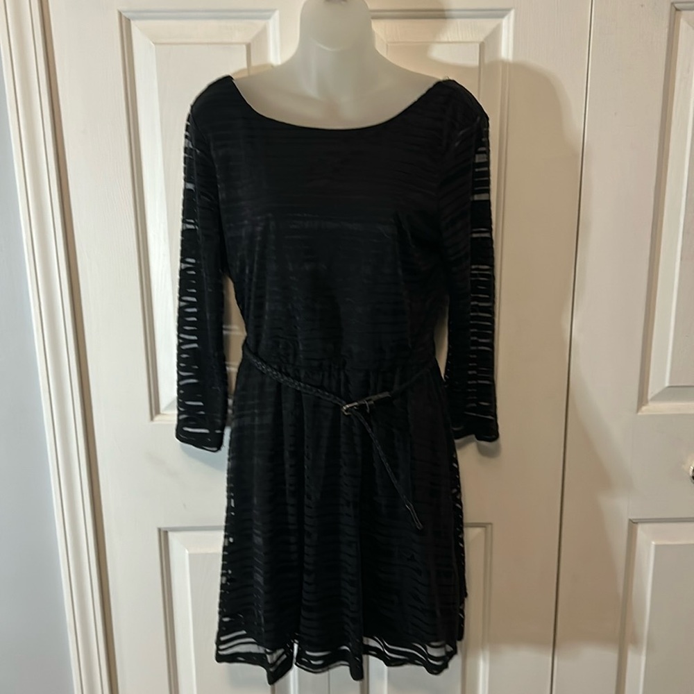 Lily Rose sz large sheer dress with black underslip & belt NWT W60